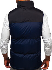 Gilet trapuntato spesso con cappuccio da uomo blu Bolf 9969