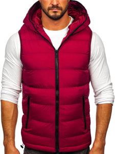 Gilet trapuntato spesso con cappuccio da uomo bordò Bolf 7M805