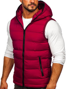 Gilet trapuntato spesso con cappuccio da uomo bordò Bolf 7M805