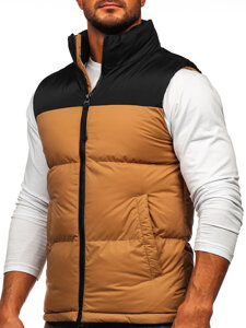 Gilet trapuntato spesso con cappuccio da uomo camello Bolf 9969