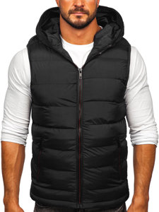 Gilet trapuntato spesso con cappuccio da uomo nero Bolf 7M805