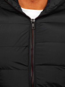 Gilet trapuntato spesso con cappuccio da uomo nero Bolf 7M805