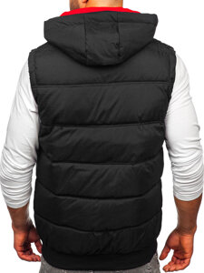 Gilet trapuntato spesso con cappuccio da uomo nero Bolf 84M3027