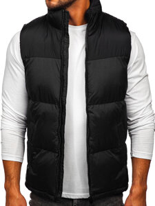 Gilet trapuntato spesso con cappuccio da uomo nero Bolf 9969