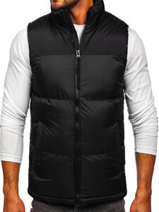 Gilet trapuntato spesso con cappuccio da uomo nero Bolf 9969