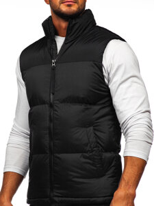 Gilet trapuntato spesso con cappuccio da uomo nero Bolf 9969