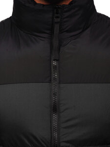 Gilet trapuntato spesso con cappuccio da uomo nero Bolf 9969