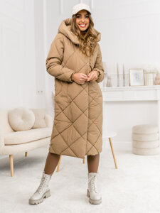 Giubbotto invernale lungo trapuntato cappotto con cappuccio da donna camello Bolf 5M3173