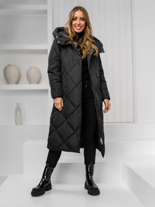 Giubbotto invernale lungo trapuntato cappotto con cappuccio da donna nero Bolf 5M3173