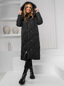 Giubbotto invernale lungo trapuntato cappotto con cappuccio da donna nero Bolf 5M3173