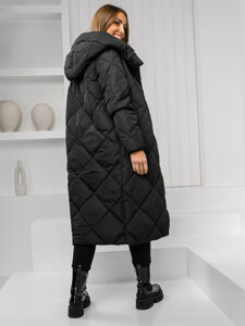 Giubbotto invernale lungo trapuntato cappotto con cappuccio da donna nero Bolf 5M3173