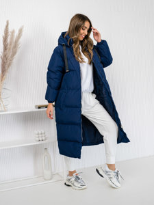 Giubbotto invernale lungo trapuntato con cappuccio da donna blu Bolf 5M3163