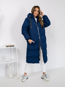 Giubbotto invernale lungo trapuntato con cappuccio da donna blu Bolf 5M3163