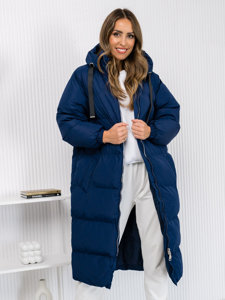 Giubbotto invernale lungo trapuntato con cappuccio da donna blu Bolf 5M3163