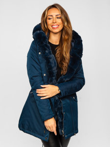 Giubbotto invernale tipo parka con cappuccio da donna blu Bolf 5M762