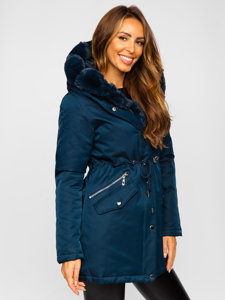 Giubbotto invernale tipo parka con cappuccio da donna blu Bolf 5M762