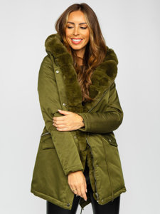 Giubbotto invernale tipo parka con cappuccio da donna khaki Bolf 5M762