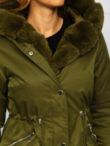 Giubbotto invernale tipo parka con cappuccio da donna khaki Bolf 5M762