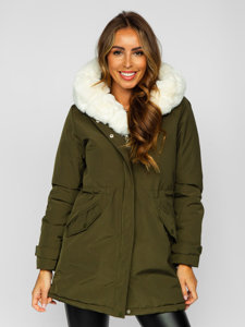 Giubbotto invernale tipo parka con cappuccio da donna khaki Bolf 7034