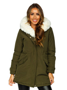 Giubbotto invernale tipo parka con cappuccio da donna khaki Bolf 7034