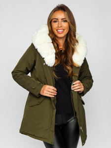 Giubbotto invernale tipo parka con cappuccio da donna khaki Bolf 7034