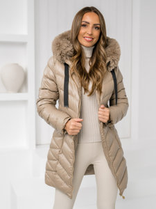 Giubbotto invernale trapuntato con cappuccio da donna beige Bolf 5M3139