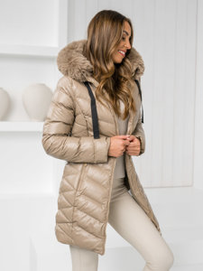 Giubbotto invernale trapuntato con cappuccio da donna beige Bolf 5M3139