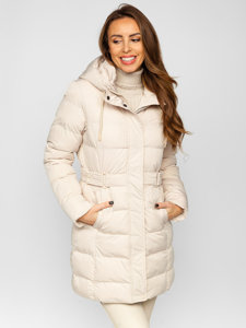 Giubbotto lungo trapuntato cappotto invernale con cappuccio da donna beige Bolf 7086