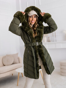 Giubbotto lungo trapuntato cappotto invernale con cappuccio da donna khaki Bolf 5M3156