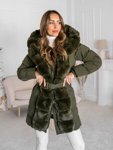 Giubbotto lungo trapuntato cappotto invernale con cappuccio da donna khaki Bolf 5M3158