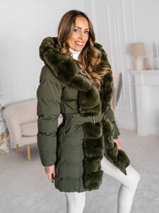 Giubbotto lungo trapuntato cappotto invernale con cappuccio da donna khaki Bolf 5M3158