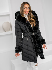 Giubbotto lungo trapuntato cappotto invernale con cappuccio da donna nero Bolf 5M3156