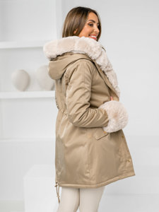 Giubbotto parka invernale con cappuccio da donna beige Bolf B553