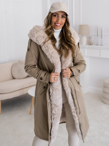 Giubbotto parka invernale lungo con cappuccio da donna beige Bolf B557