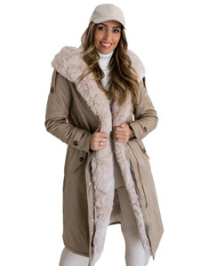 Giubbotto parka invernale lungo con cappuccio da donna beige Bolf B557