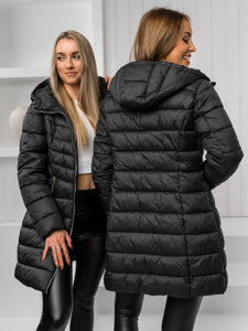 Giubbotto trapuntato lungo cappotto con cappuccio invernale da donna nero Bolf 11Z8083A