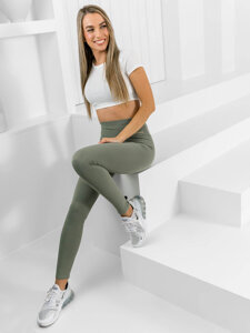 Leggings a coste da donna verde Bolf 10376