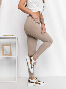 Leggings in jeans da donna beige Bolf S108