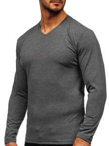 Longsleeve a scollo V senza stampa da uomo antracite Bolf 172008