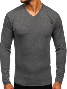 Longsleeve a scollo V senza stampa da uomo antracite Bolf 172008