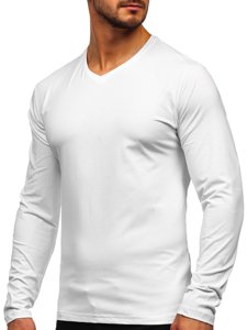 Longsleeve a scollo V senza stampa da uomo bianco Bolf 172008