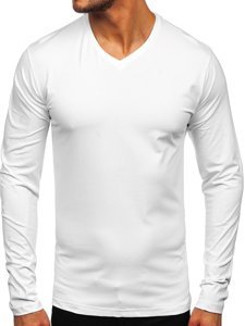 Longsleeve a scollo V senza stampa da uomo bianco Bolf 172008