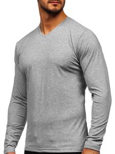 Longsleeve a scollo V senza stampa da uomo grigio Bolf 172008