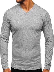 Longsleeve a scollo V senza stampa da uomo grigio Bolf 172008