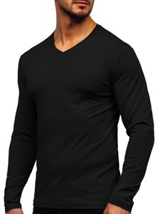 Longsleeve a scollo V senza stampa da uomo nero Bolf 172008