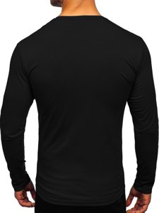 Longsleeve a scollo V senza stampa da uomo nero Bolf 172008