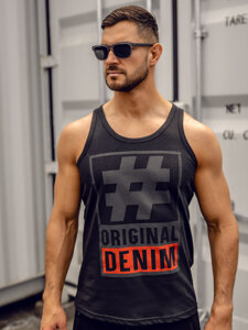 Maglietta Bodybuilding tank top con stampa nero-grafite Bolf 14834