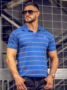 Maglietta polo a righe da uomo azzurra Bolf 14954A