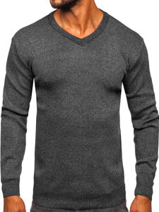 Maglione basic con scollo a V da uomo antracite Bolf S8530