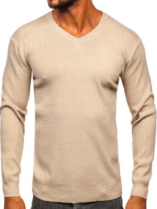 Maglione basic con scollo a V da uomo beige Bolf S8530